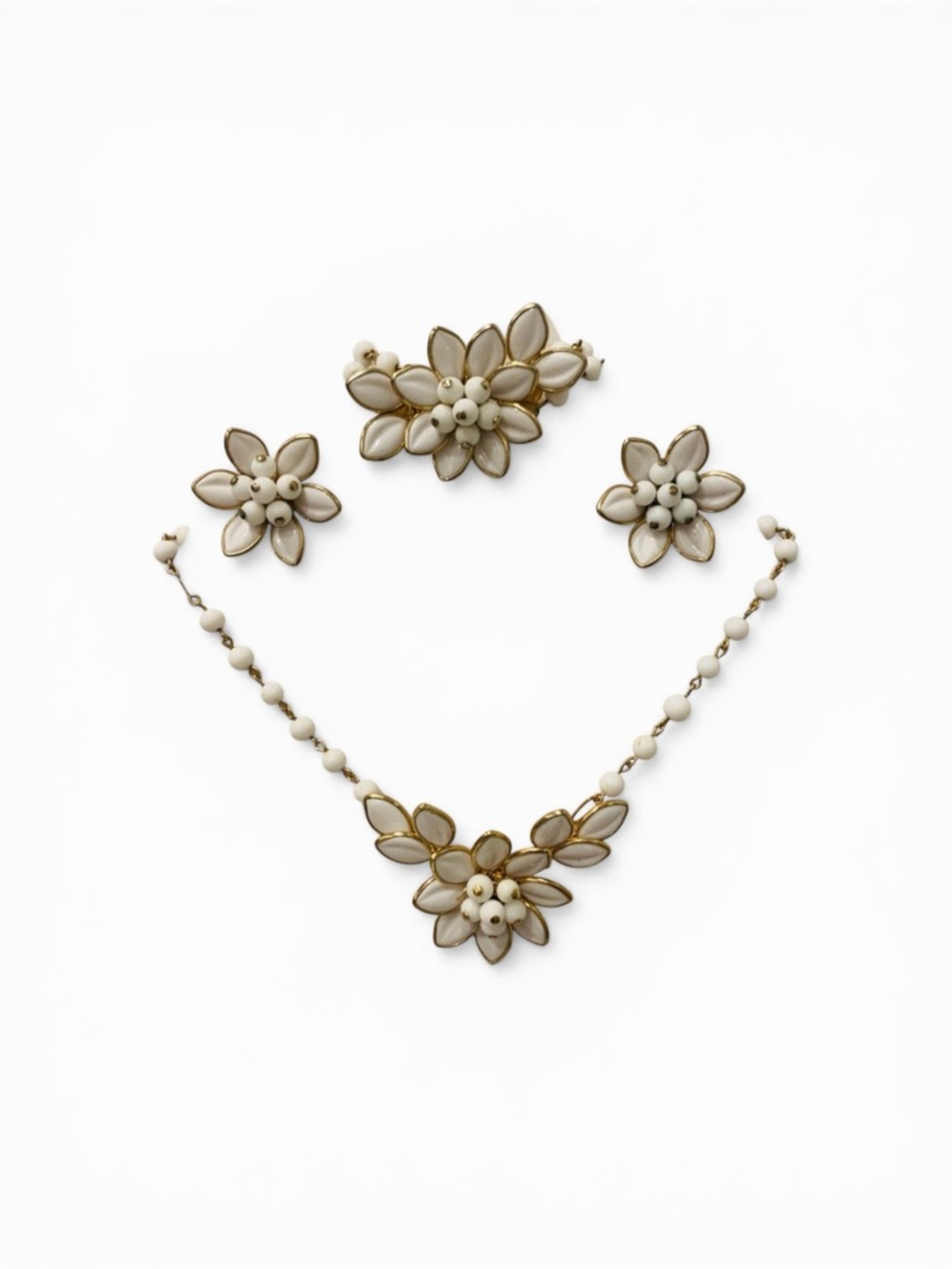 RARE 1950’s Coro Milk Glass Parure Necklace Set